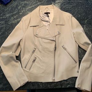 Aqua Off-White Leather Moto Jacket